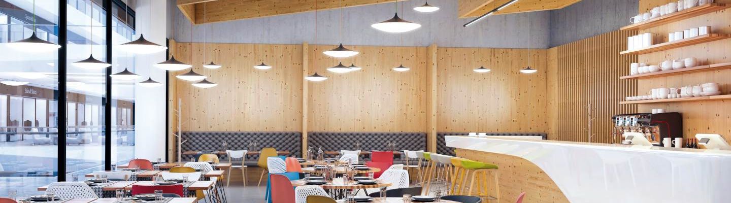 Lena Lighting wykorzystanie plafonow w restauracji